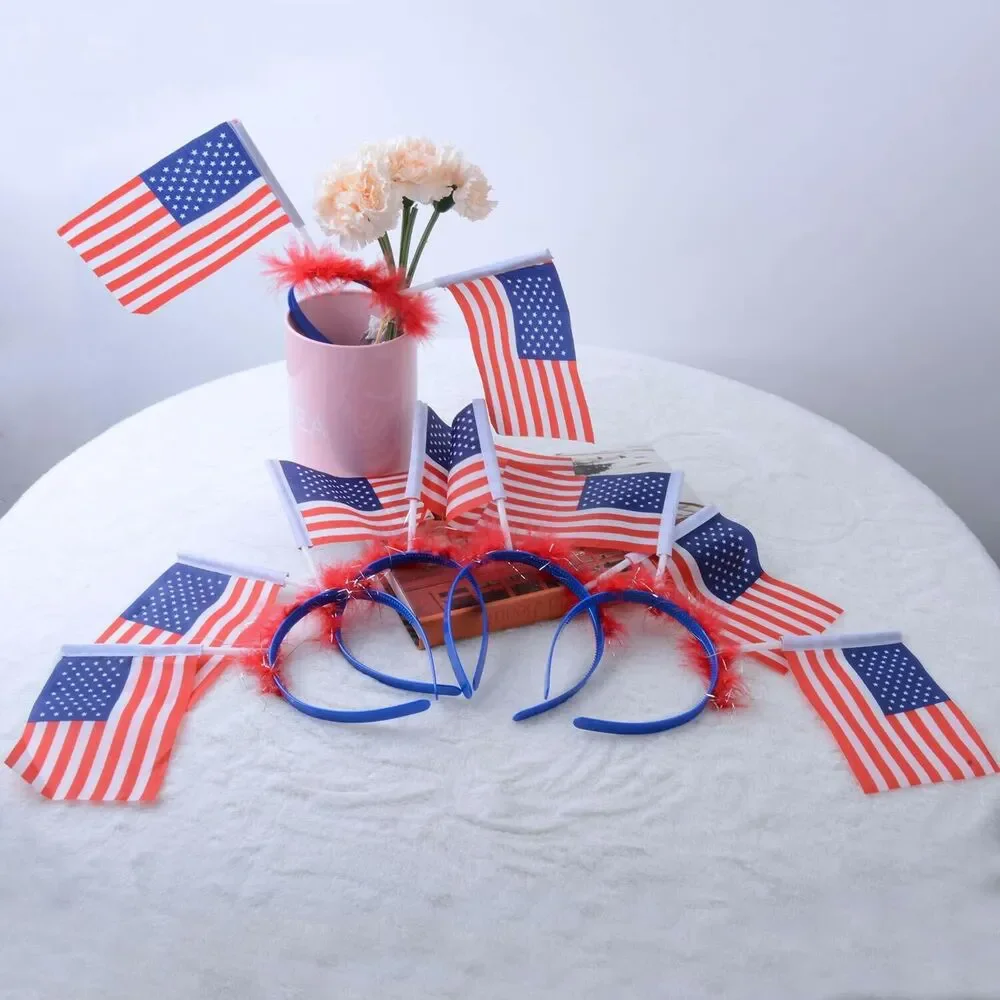 Set of 5 Patriotic 4th of July Headbands Flag Headbands Cute Pom Pom Hair Hoop